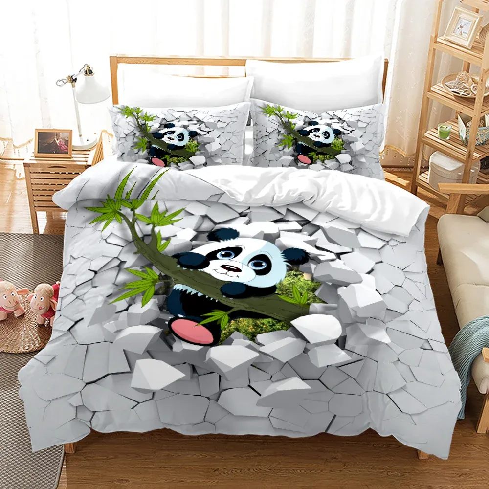 Copriletto Panda Comforter - Set Matrimoniale Con Stampa 3D, Verde Foglie, Morbido E Lavabile - Foto 5