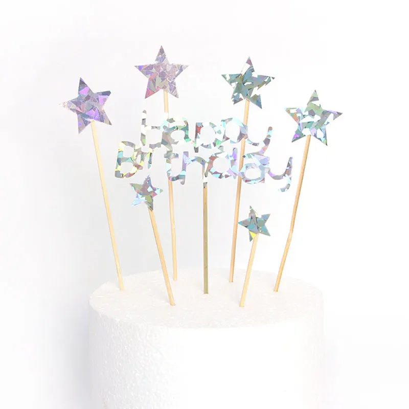 6 PCs/ Los Gold Glitter Star alles Gute zum Geburtstag Cupcake Topper Geburtstagstorte Dekorationen für Hochzeit Kinder Geburtstagsfeier Vorräte