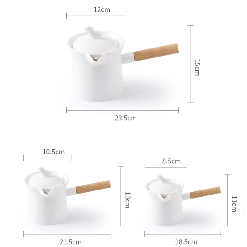 Théière de thé en céramique blanche théière de style japonais pour thé et café théières en porcelaine blanche avec pots à lait à poignée en bois avec couvercle