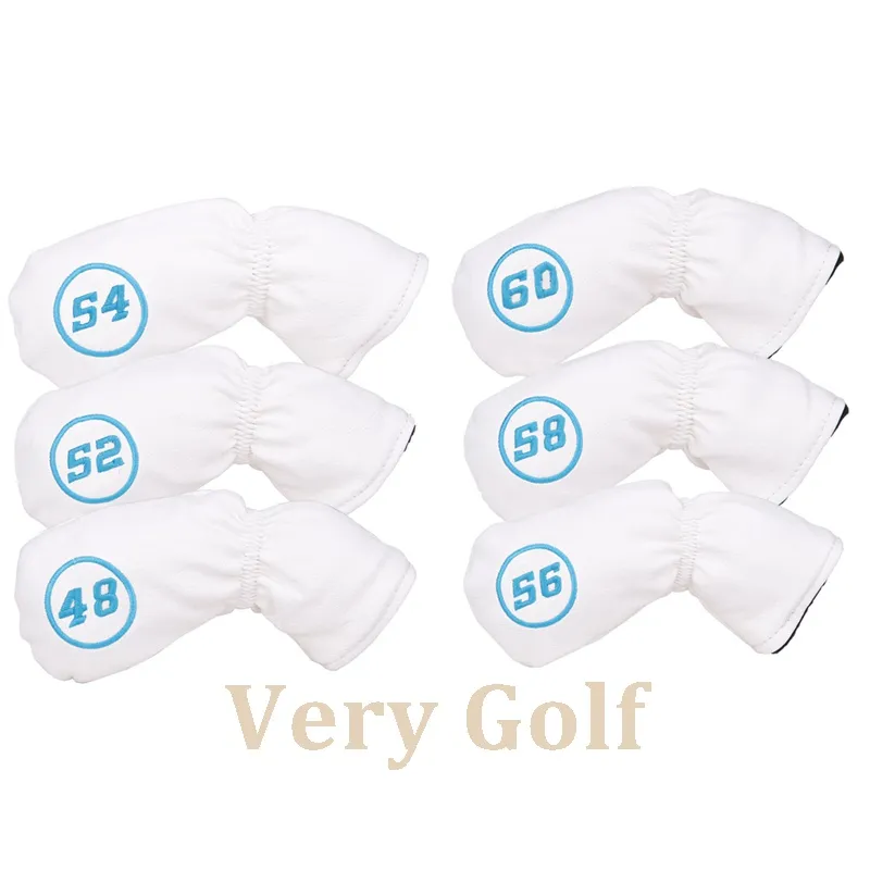 1PC Soft White PU Cuir avec numéro de broderie de golf club de club de golf couvercle 48,52,54,56,58,60 degré pour l'option