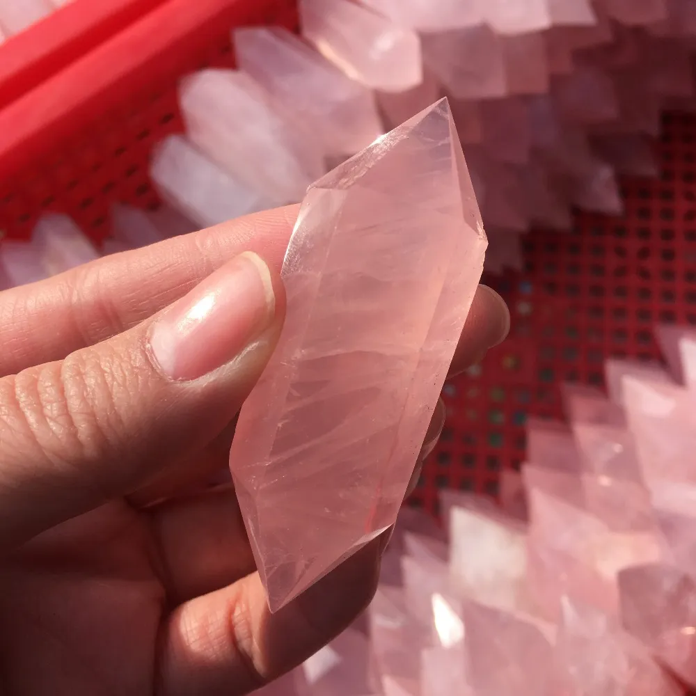 Natural Rose Pink Crystal Quartz Double Pointed Obelisk Specimen