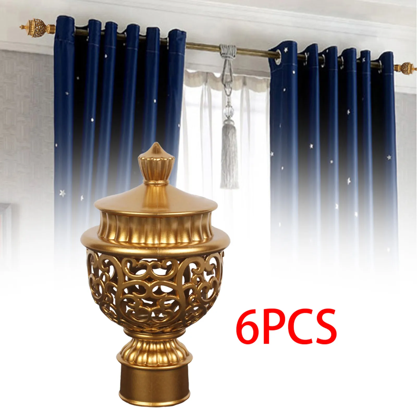 HEMOTON Set Of 6 Plastic Curtain Rod End Caps Decorative Drapery Finials Roman Rod Ornaments Window Hardware For Living Room