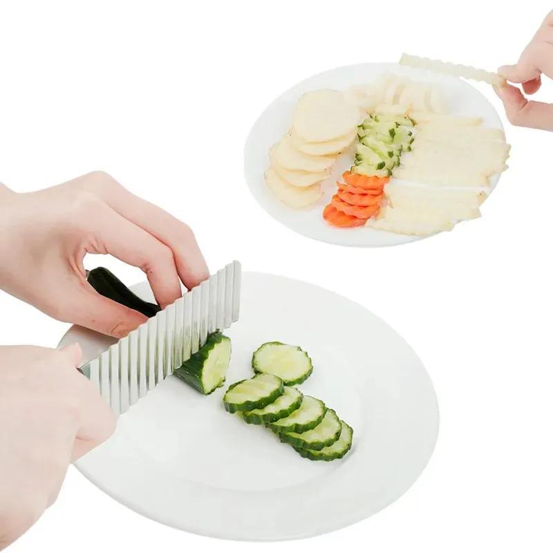 Stainless Steel Potato Chip Slicer Dough Vegetable Fruit Crinkle Wavy Slicer Knife Potato Cutter Chopper French Fry Makerfor vegetable crinkle slicer