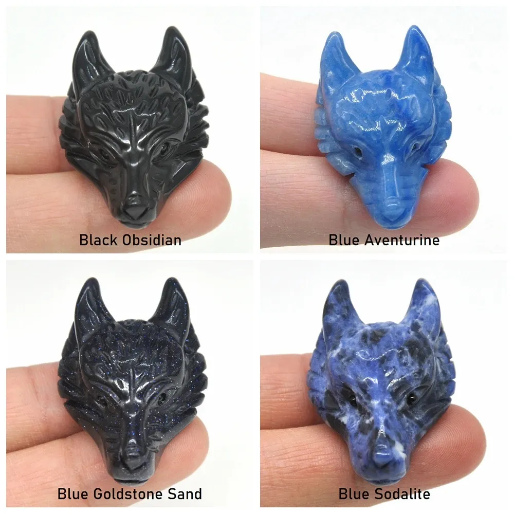 1,5 "Wolf Head Pendant Natural Stone Accessories Diy Handcrafts Healing Crystal Animal Jewelry Quartz Reiki Halsband Dekoration