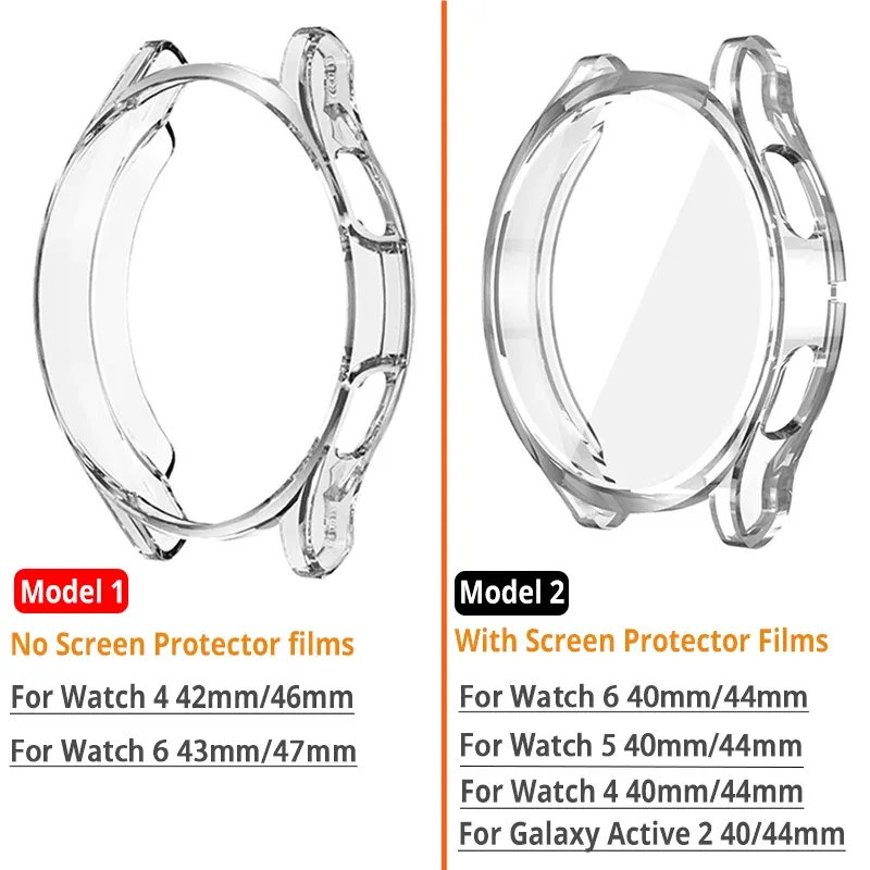 Para Samsung Galaxy Watch 6 5 4 44/40 mm Case de correa Protector de resina transparente para ver la cubierta clásica 46/42 mm activa 2 bandas