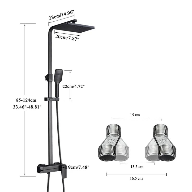 Ensemble de robinets de douche de salle de bains, robinet de douche mural à pluie, robinet mitigeur froid et chaud, bec de baignoire à 3 voies, colonne de douche à grue