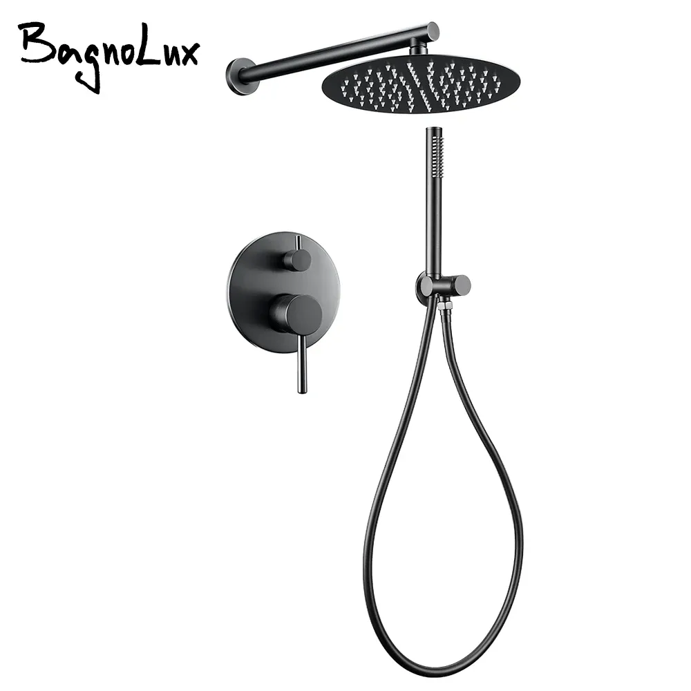 Modern 3 Functions Gun Gray Wall Mounted Brass Concealed Dual Handle Bathroom Bath Rain Shower Mixer Tap Set with Bidet Sprayer - Matte Black Shower System, Temperature Display Shower Faucet Set | | Shower System Wall Mounted Gun Gray hot Cold Brass Diverter Mixer | 浴室水栓用パーツ | Generic