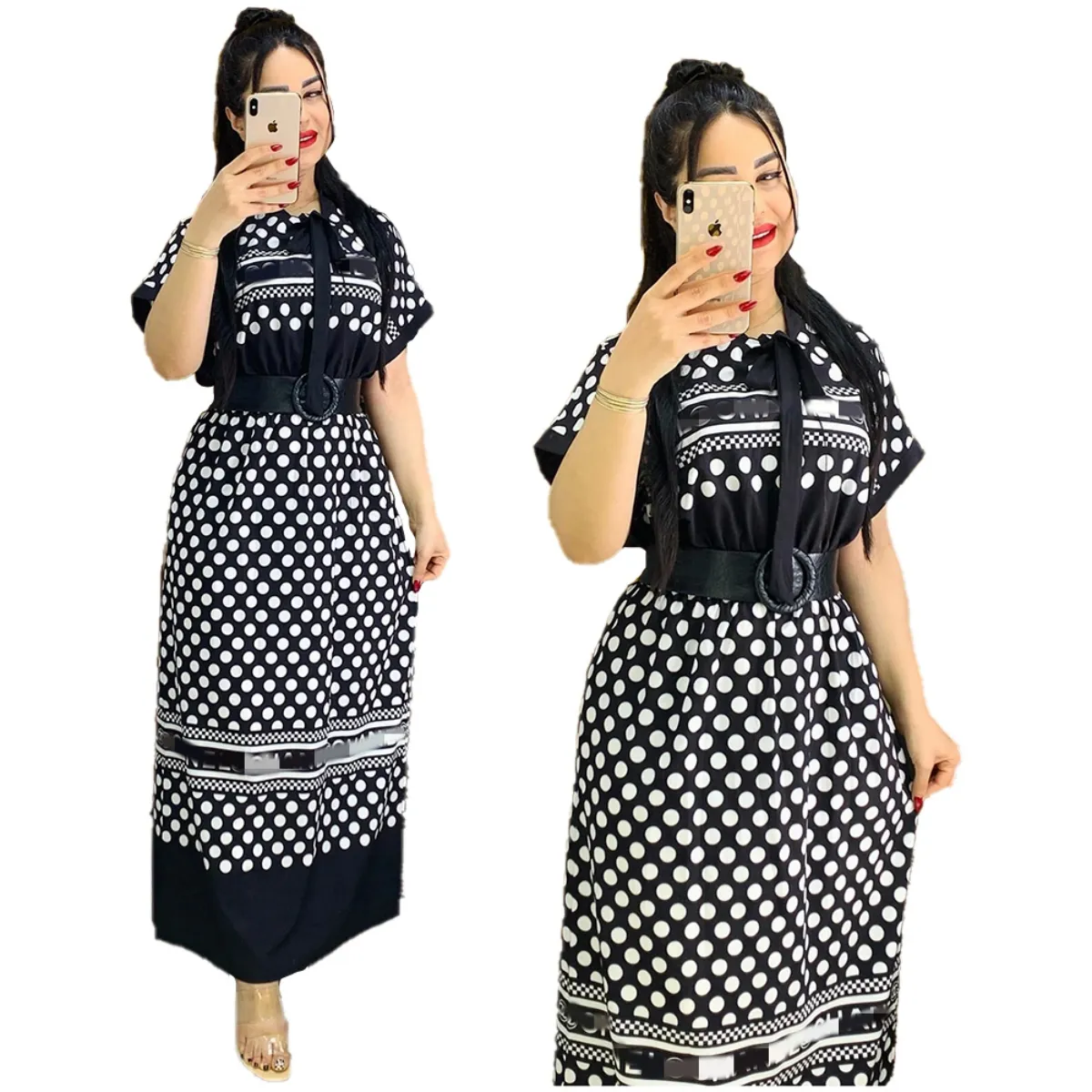 Vintage Print A-line Dresses Women Casual Elestic Waist Big Swing Long Maxi Dress Free Ship