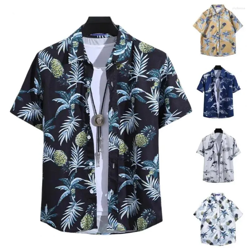 Men's Casual Shirts Summer Men Shirt Colorful Print Short Sleeves Tropical Style Hawaii Loose Single-breasted Quick Dry Vacation Beach Top