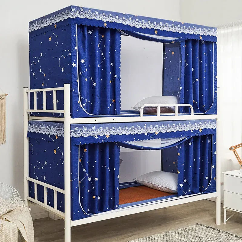 Schlafsaalbett Zeltboden Bunk Banopy Bettvorhänge mit Klammer Moskitonetz Netzstaubdichtes Blackout Bett Vorhang für Kinder