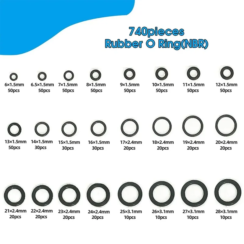 740Pcs Rubber O Ring Assortment Kits 24 Sizes Sealing Gasket Washer for Automotive Repair, Plumbing and Faucet, O-Rings