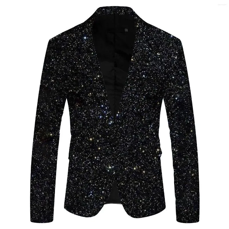 Men's Suits Mens Sequins Suit Turn-Down Collar Long Sleeve Slim Fit Elegant Formal Western-Style Clothes Party Cocktail Club Overall Garment