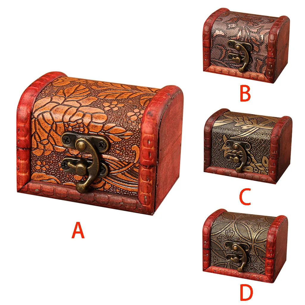 Vintage Wooden Jewelry Box - Handmade Treasure Chest with Metal Lock ...