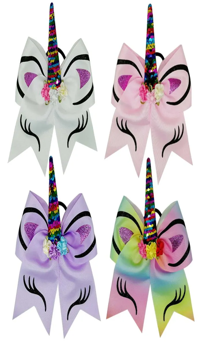 Girls039 Hoofdstukken KIDS039 Accessoires Unicorn Cartoon Haarring Pailletten kleurrijke bogen Tie hoofdtekel boogkaar 5717641