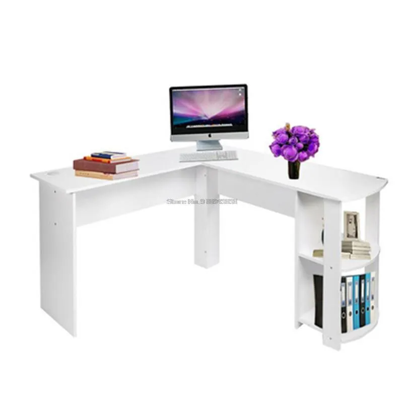 Simple and Modern 2 in 1 L-shaped Corner Laptop Desk With Bookshelf, Study Desk Office Furniture Desk