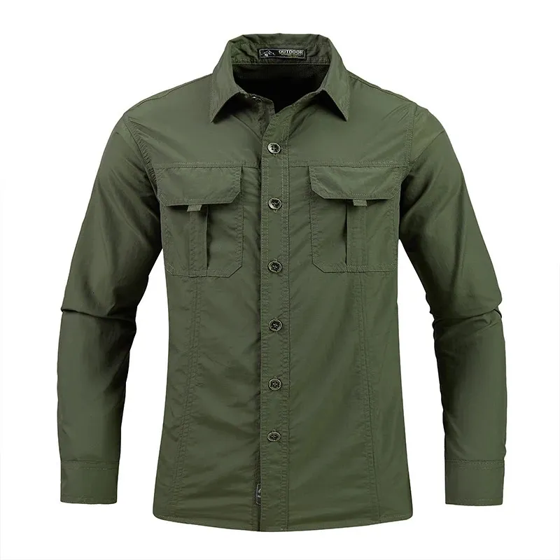 Green Black Cargo Long Sleeves Shirts For Mens Spring Autumn Design Brand Oversize 4XL 5XL Military Clothes Casual Blouse 240410