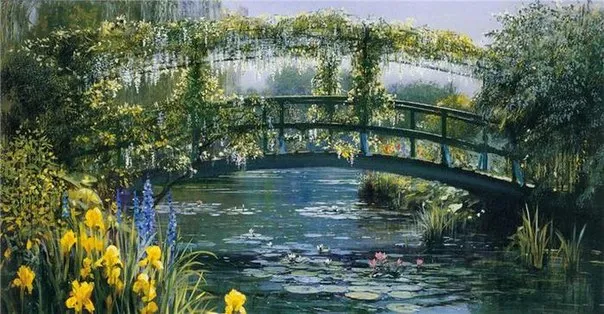 Monet Pond Water Lily Scenery Negelwerk, voor borduurwerk, DIY AIDA 14CT Ongelopen Cross Stitch Kits Cross-stiking Decor Crafts