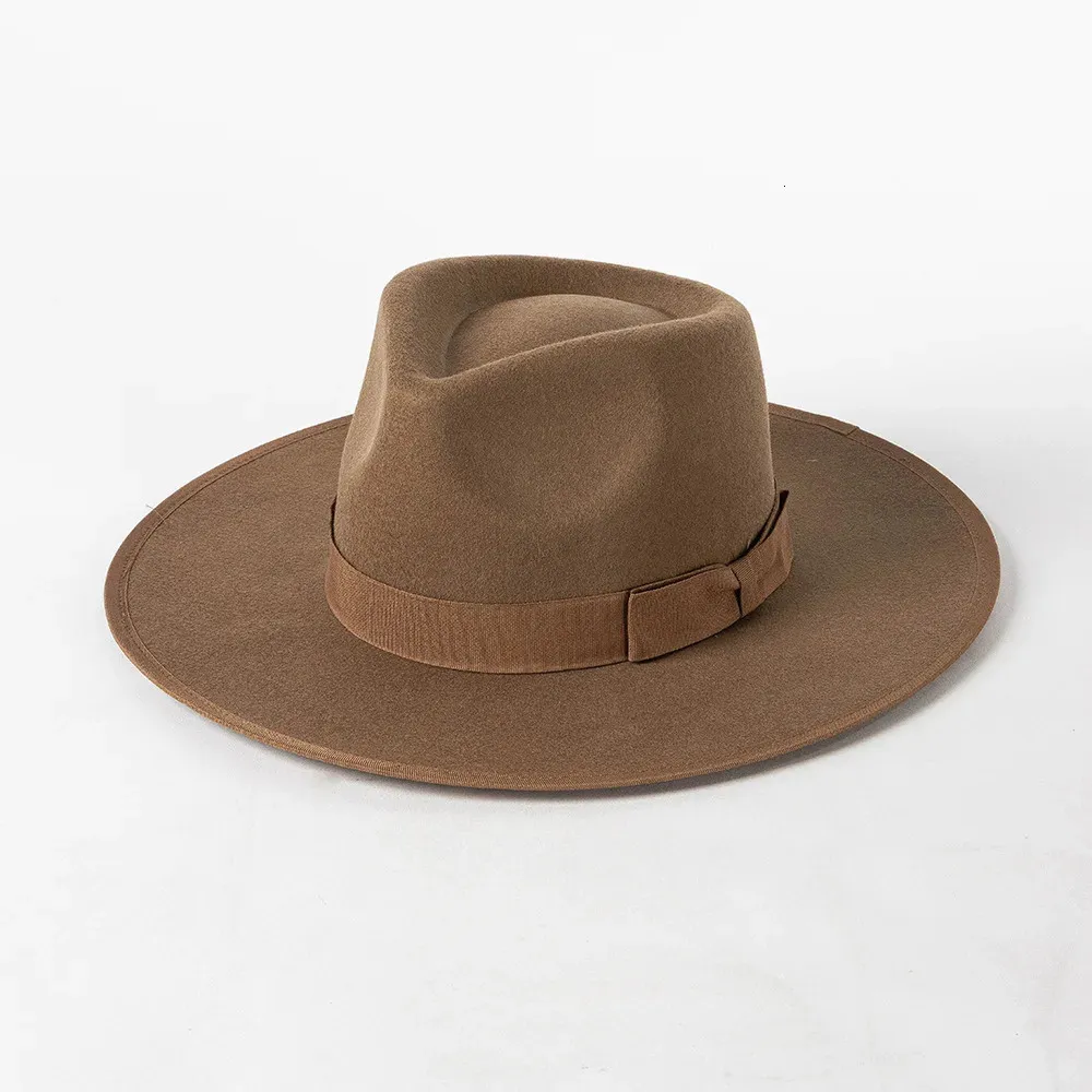 Luxury Australian Wool Panama Hat For Women Winter Ribbon Band Trimmed Wide Brim Fedora Hats Stiff Crown Ladies Hat Chapeau 240410