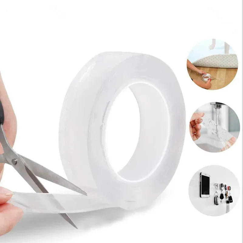 10/20/30MM Wide 3M Long Household Convenient Strong Transparent Double-sided Tape Reusable Washed Nano Tape