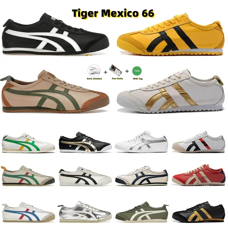 Onitsukass tiger mexico 66 män casual skor tigers sommar svart vit blå gul beige låg duk latex insula pergament mellansula slip-on mens kvinnor sport sneakers