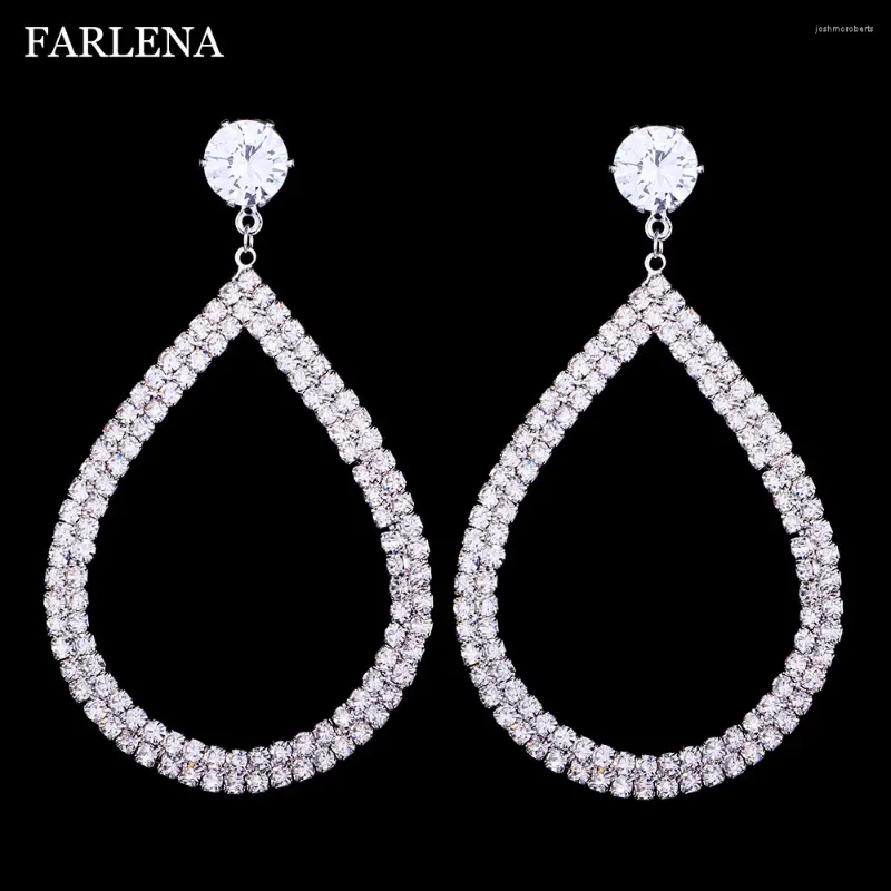 Dangle Küpeler Farlena Takı Gümüş Kaplama Su Damla Dikkatli Rhinestones Moda Kadın Düğün