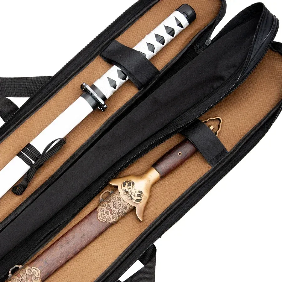 1.13meter Sword Bag Martial Art Case 44.5in Equipment Bags Hold 2 Katana Knives Boken Waterproof Fabric Shoulder Strap Tai Chi