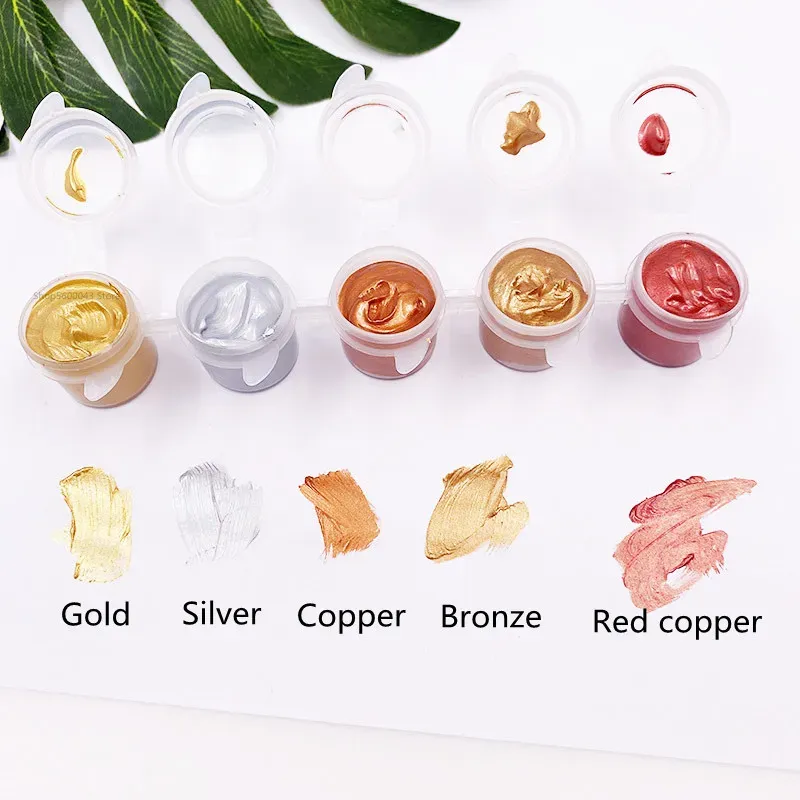 Metallic acrylverf 5 ml*5 kleur waterdicht en niet-fading gips sculptuur kleurplaten diy handgeschilderde graffiti verf