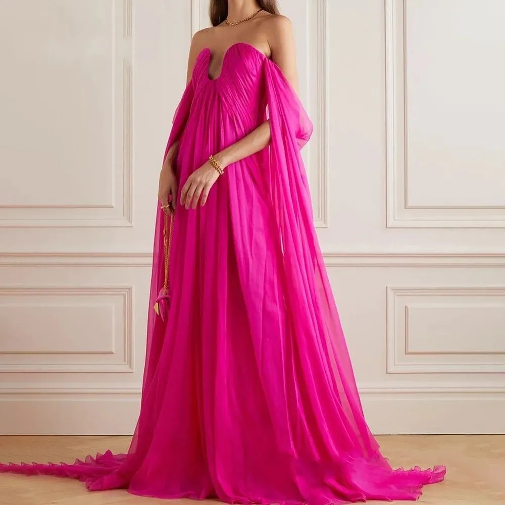 Sexy Rose Pink Evening Pageant Dress 2024 Sweetheart Sleeveless Chiffon Long Women Prom Formal Gowns Vestidos De Feast Robe De Soiree