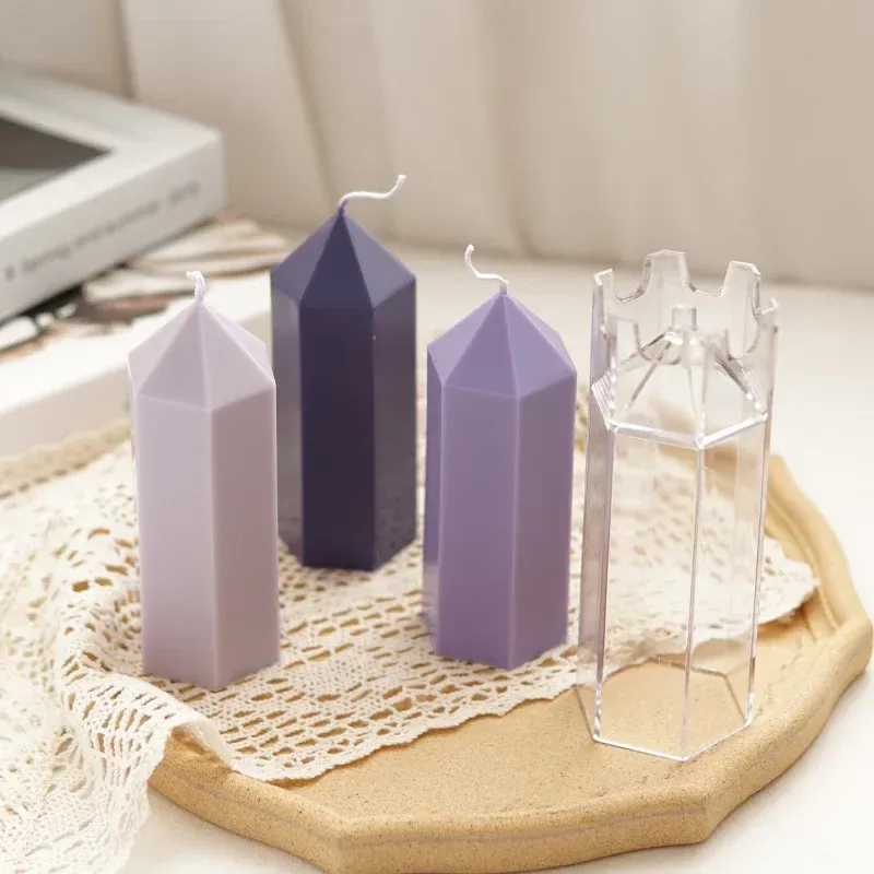 Spire zeshoekige kolom kaarsen schimmel diy kaarsen die voorraden maken Handgemaakte aromatherapie kaarsen acryl plastic mallen groothandel