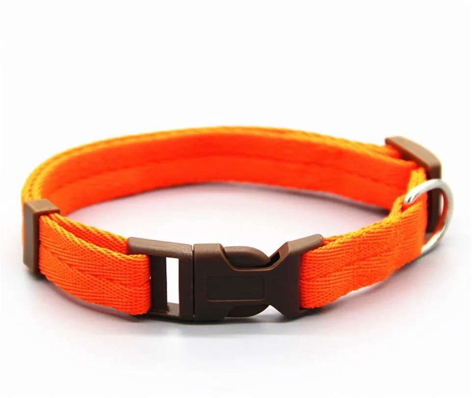 Pet Dog Collar Classic Solid Basic Polyester Nylon Dog Collar med Quick Snap Buckle Pull Rope 7 Colors8016711