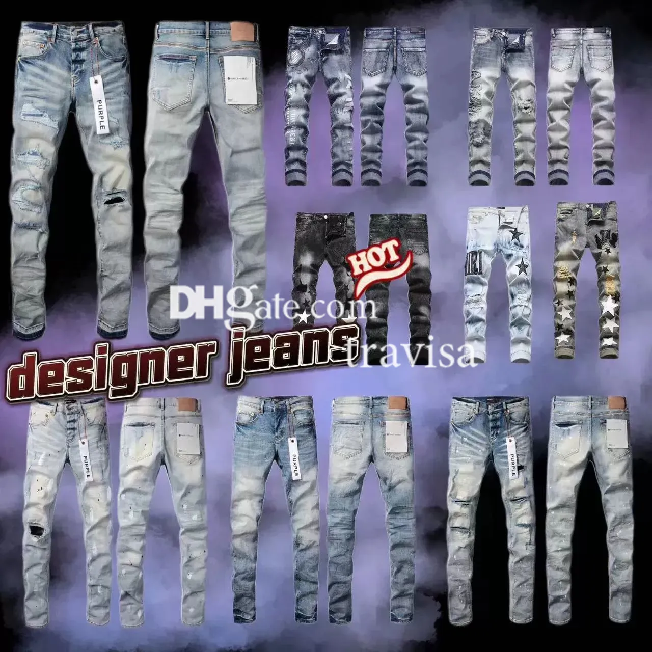 Lila Jeans Designer Jeans Männer Jeans Männer knielange dünne geradlinige Jeans Trendy Long gerade geradlinige High Street Jeans Größe 29-40