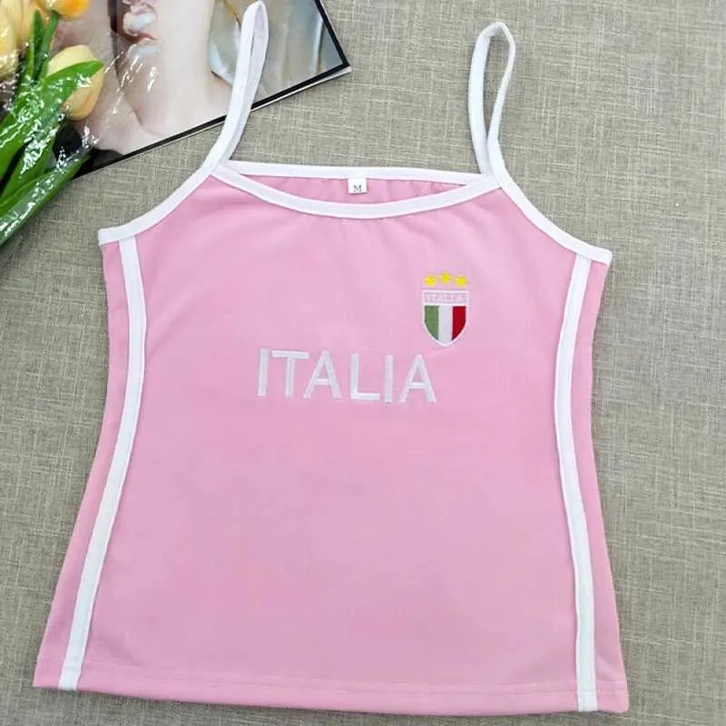 Kvinnors tankar camis italienska sexig y2k estetik rosa kort topp tank top gotisk uttryck flicka tätt bröst ärmlös öppen baksida tank top retro street j240409