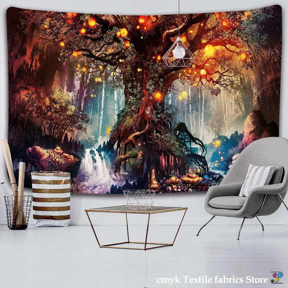 Souhaignant arbres 3d imprimé mur mur suspendu psychédélique décoratif wall lits de lit de lit bohème arbres anciens hippies