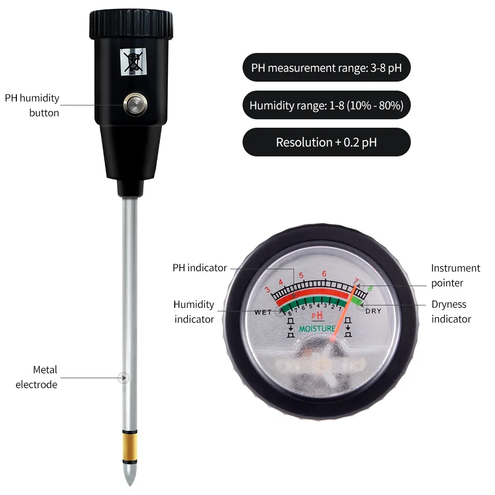ZD-06 Handheldboden-pH-pH-Feuchtigkeitsmessgerät mit 295 mm langer Elektrodensonden wasserdichte Bodenprüfer Bodenpflanztester