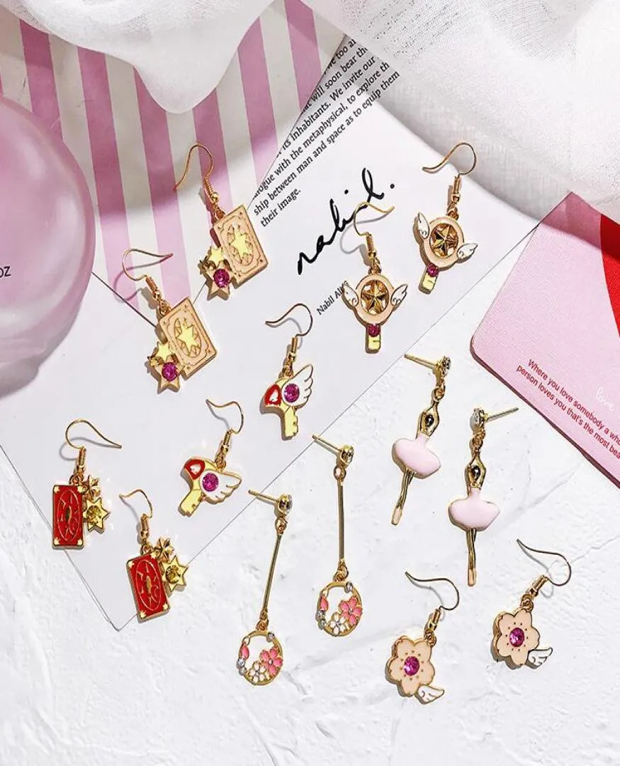 Multi Style Long Earrings Pendant Woman Anime Manga Card Captor Sakura Cute Party Jewelry Girl Lady Gift Golden Pink1758608