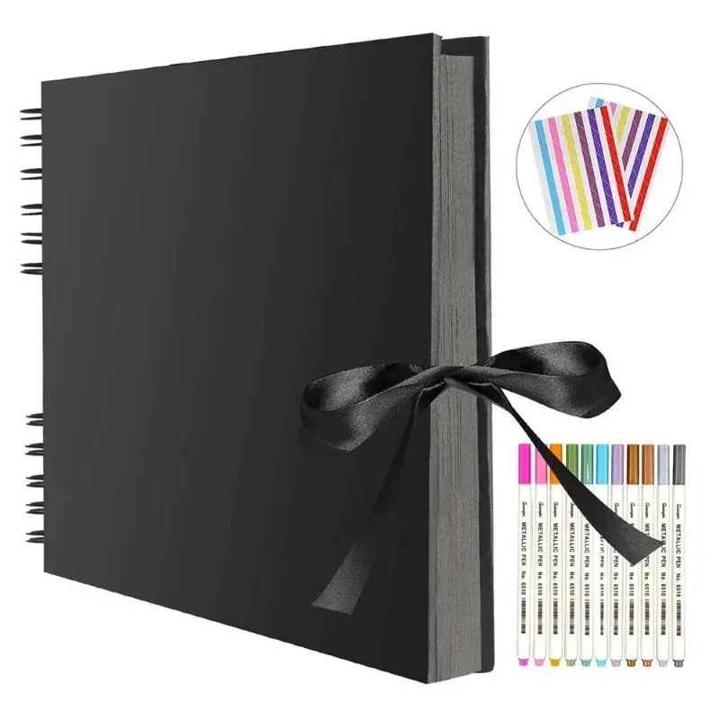 2024 80 Black Pages Memory Books Diy Craft Fotoalbum Klippbok Cover Binder Photocards for Wedding Jubileum Xmas Gift Photocard