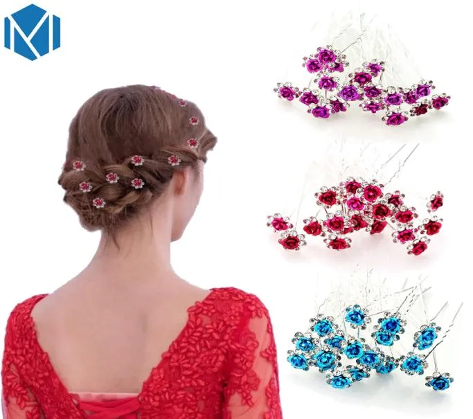 20pcslot vrouwen bruiloft bruidsbloemhaarspelden glanzende kristallen roos haar clips haarstick haar accessoires feest sieraden barrettes2261190