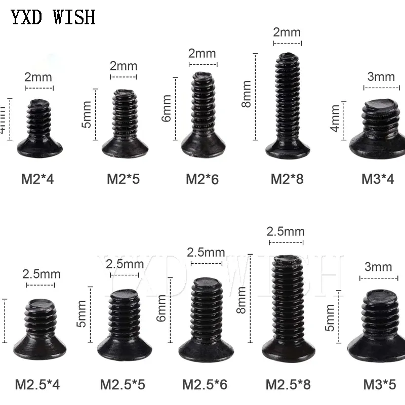 250pcs/500pcs m2 m2.5 m3ネジ郡紀カウンターサンクSSD電子修理ネジコンピューターノートブック用ラップトップネジのアクセサリDIYキット