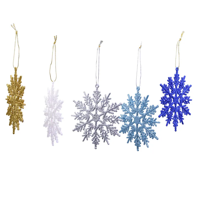 6pcs 10cm Plastic Gold Silver Glitter Powder Snowflake Xmas Ornaments Pendant Christmas Tree Decorative Hanging Snowflake