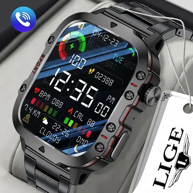 Watches Lige New Smart Watch 1,96 tum skärm 420 mAh Bluetooth Call Voice Assistant Watch Sports Fitness Waterproof Smartwatch för män