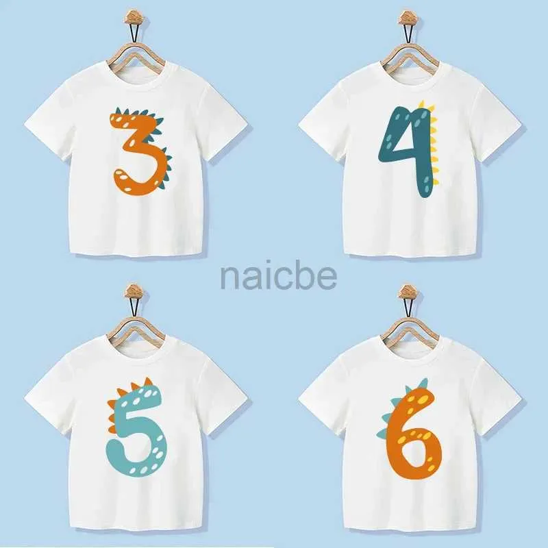 T-Shirts Nummer 1–9 Jungen Mädchen Dinosaurier Kurzarm T-Shirts Kinder T-Shirt Geburtstagsgeschenk T-Shirt Baby Mädchen Tops Kinder Hip Hop T-Shirts 240410