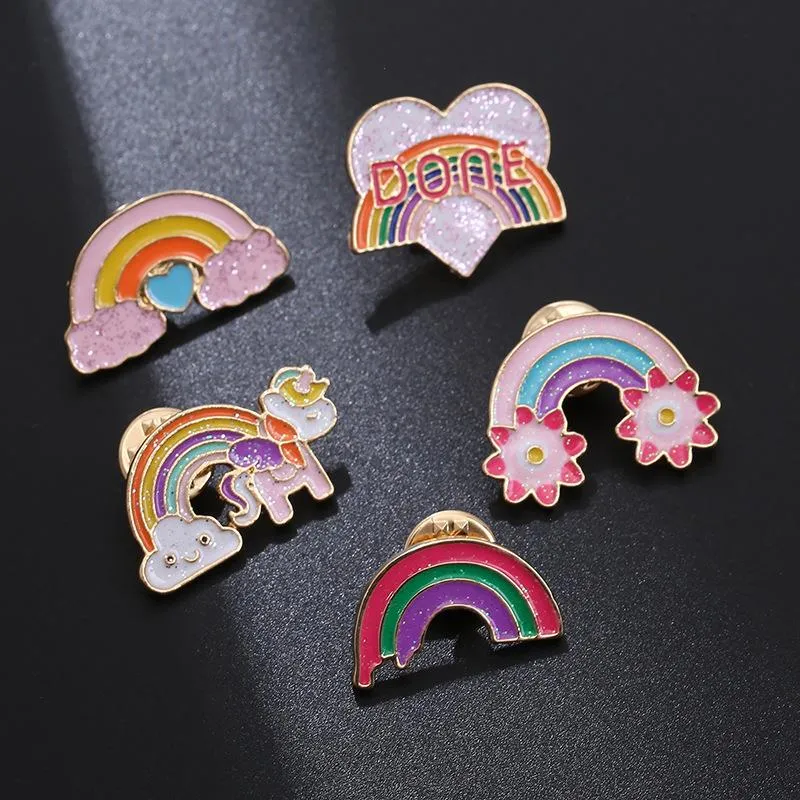 Cartone animato arcobaleno arcobaleno amore smalto bloccia bianca nuvola zaino in jeans vestiti badge dono gioielli a ciondolo per bambini
