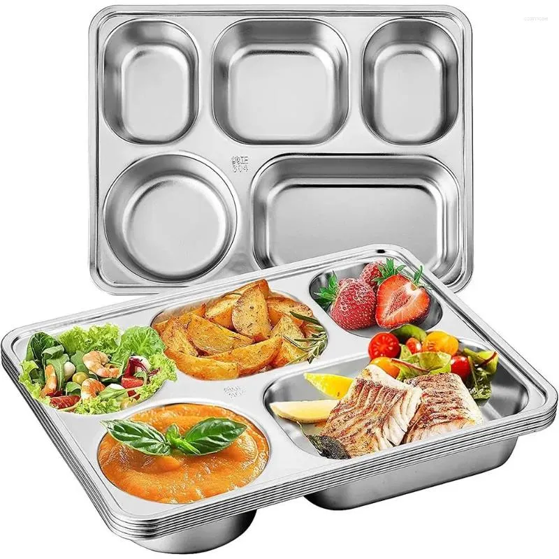 Piastre 5 sezioni in acciaio inossidabile di alta qualità Piatto da pranzo per pranzo per vassoio per la mensa scolastica