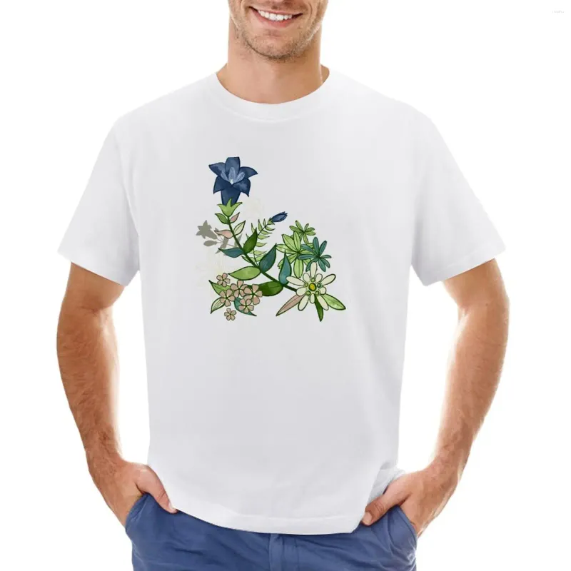 Herrpolos Alpine Flowers-Gentian Edelweiss T-shirt Funnys Vintage Boys Animal Print Sweat T-shirts For Men Cotton