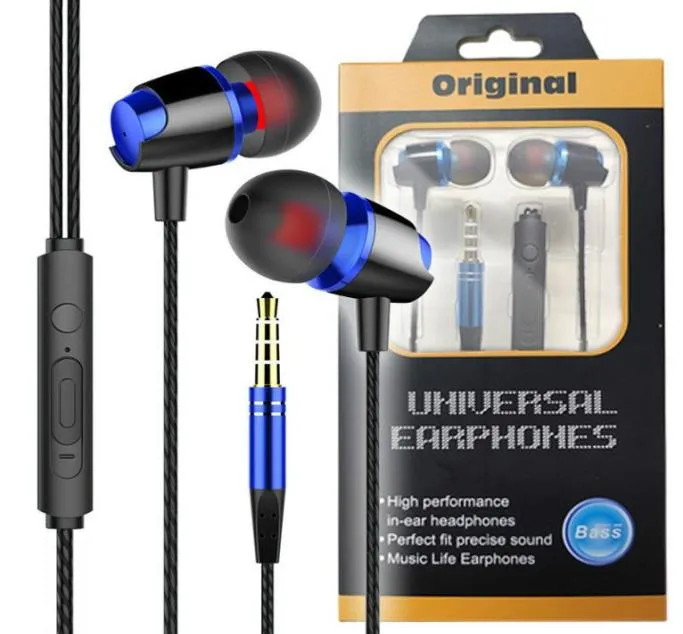 Universal Wired hörlurar med MIC 35mm Jack Metal Subwoofer Stereo Earphones Sport inear Earskydd för telefon surfplatta PC -dator M9257459