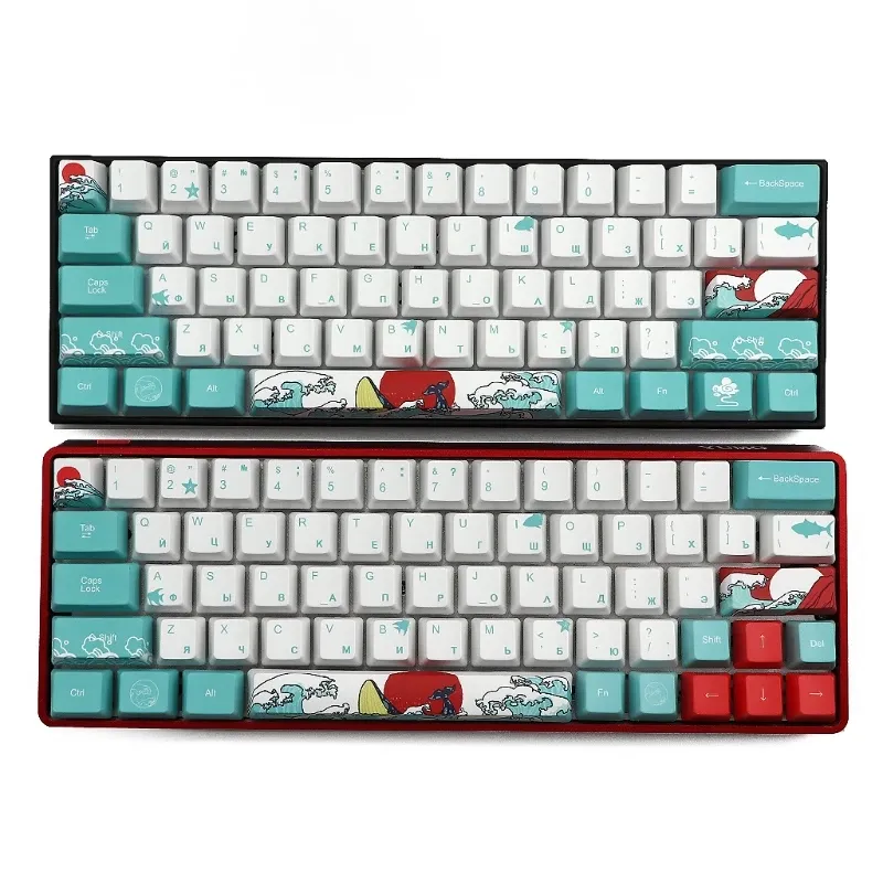 Accessories Russian 71 Keys Sea Coral Ukiyoe Keycap Dye Sublimation OEM Mechanical Keyboard Keycap For GH60 XD64 DZ60 GK61 GK64