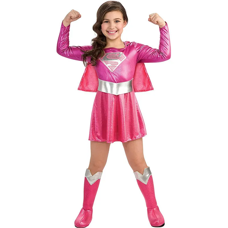 open lace back dress Girls Pink Supergirl Dress Costume Medium