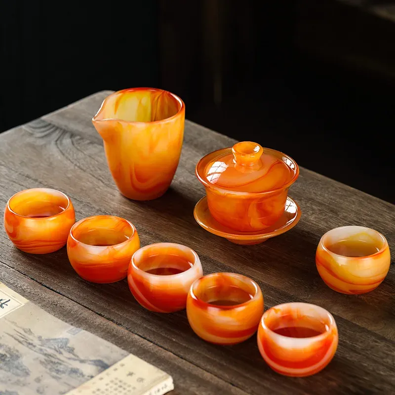 Agate Jade Porcelain Gaiwan Tea Cup Sancai Cabed Bowl Anti Scalding Jade Glass Glass Glass Tea