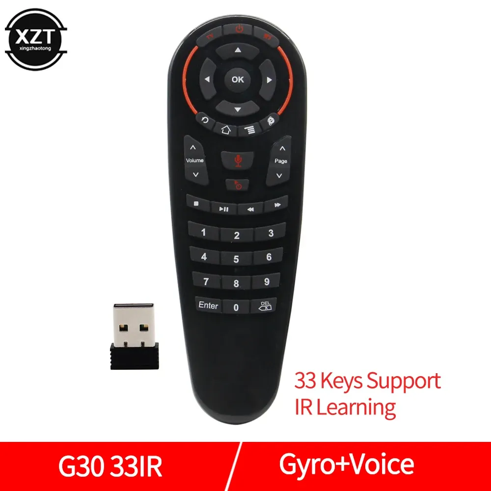 Box 2.4G Wireless G30S Google Voice Remote control Air Mouse 33 keys IR learning Gyro Sensing Game Remote for Smart android TV Box