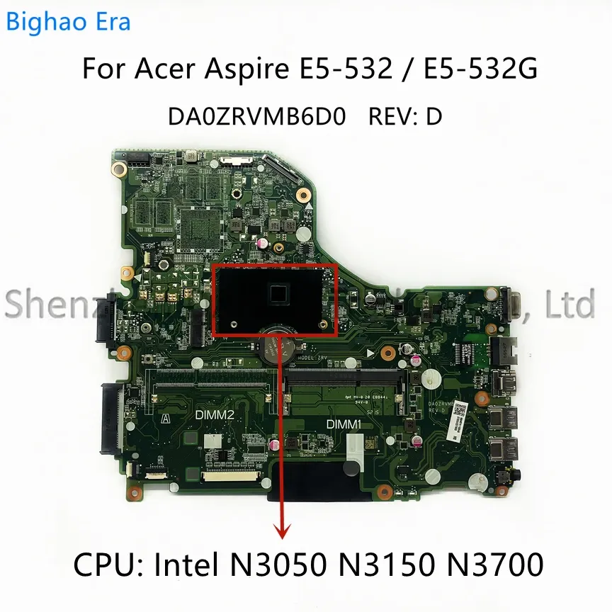 Moederbord da0zrvmb6d0 voor acer aspire E5532C7K4 E5532 E5532G laptop moederbord met N3050 N3150 N3700 CPU NBMYW11001 NB.MYW11.004